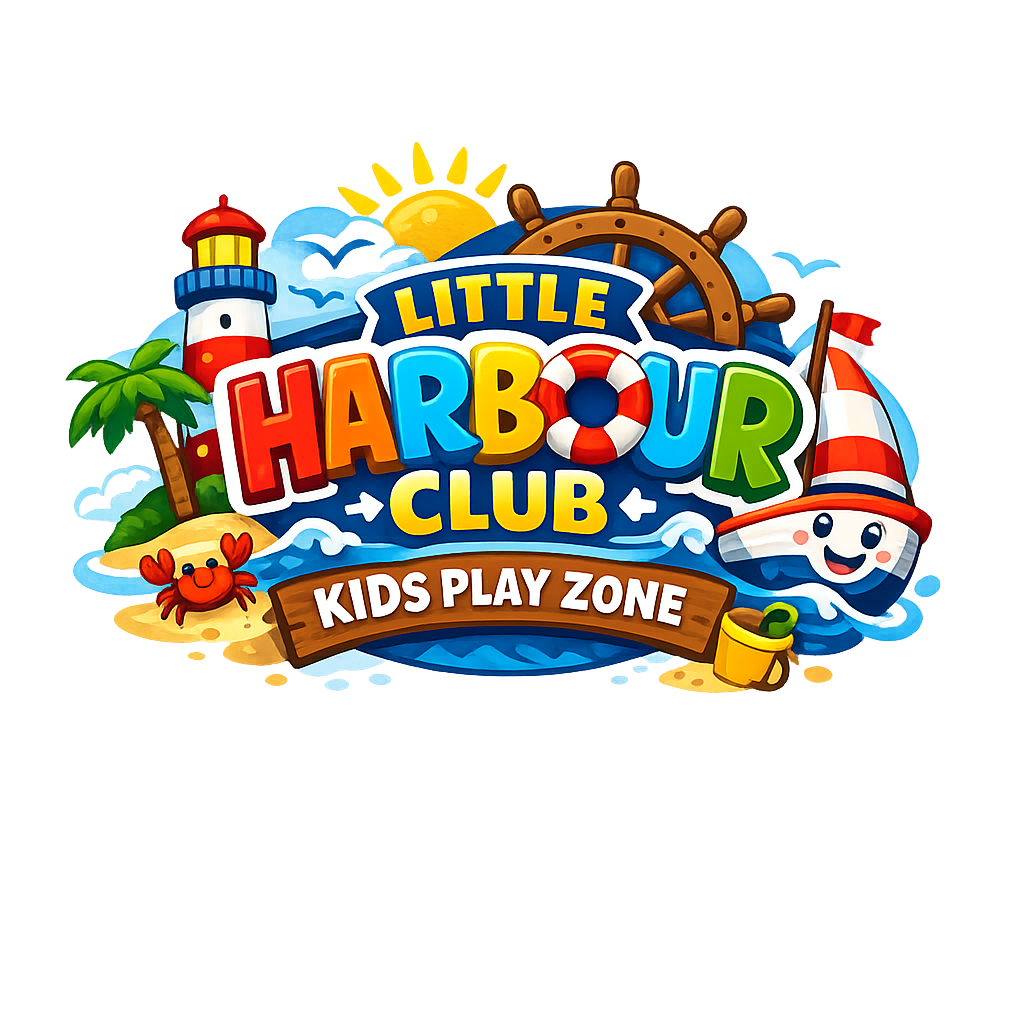 Little Harbour Club logo with lighthouse, ship wheel and smiling boat