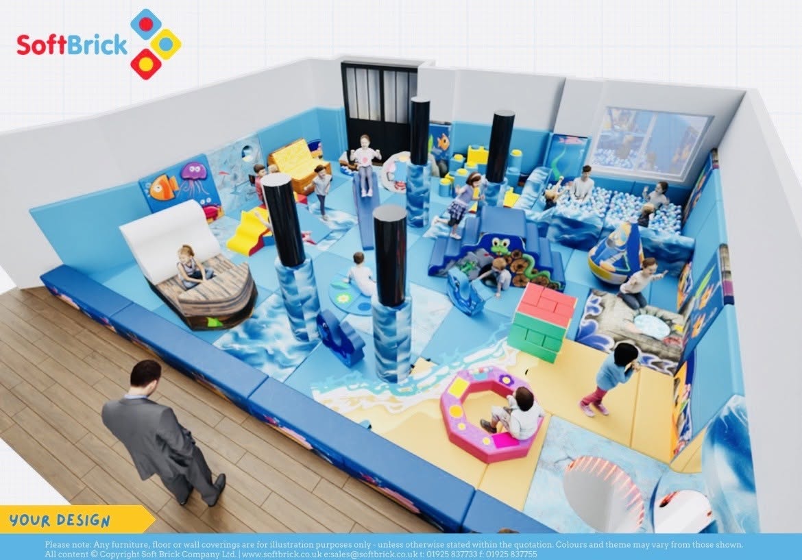 Inside Little Harbour Club kids soft play centre in Weymouth with ball pool, slides and nautical play frames